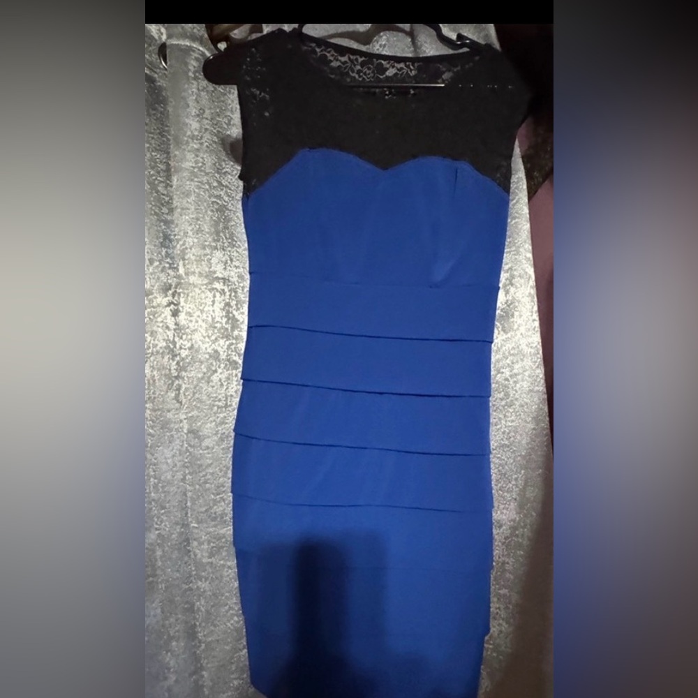 Sweet Storm Black Lace & Royal Blue Sheath Mini Dress